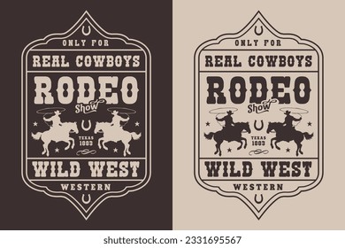 Rodeo show vintage flyer monochrome for ticket design for cowboy festival goers among wild west daredevils vector illustration