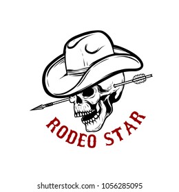 Rodeo star. Skull with arrow in head. Design element for poster, card, t shirt, emblem, sign. Vector illustration