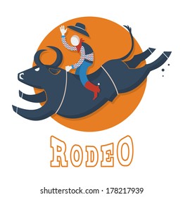 Rodeo symbol illustration.Man riding a bull  flat style