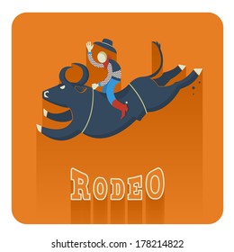 Rodeo symbol.Man riding a bull  flat style of illustration