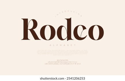 Rodeo typography beauty fashion elegant minimalist serif italic fonts decorative wedding vintage retro logos. Minimal luxury font alphabet logo. Vector illustration