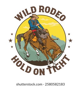 Rodeo vector illustration in hand drawn style and retro color, perfect for t shirt design