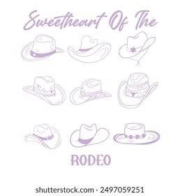 Rodeo western slogan with cowboy hat illustration vector set for fashion t shirt print design or other uses