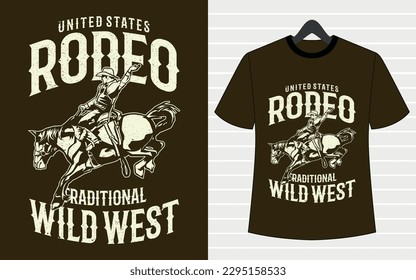 Rodeo wild west horse typography vector t-shirt design 