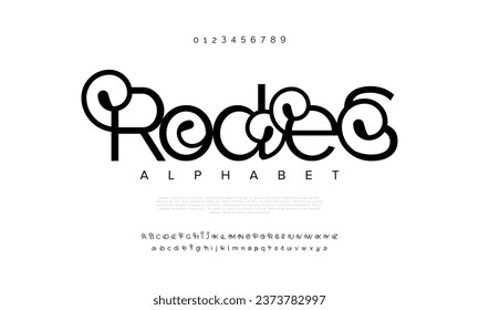 Rodes creative modern urban alphabet font. Digital abstract moslem, futuristic, fashion, sport, minimal technology typography. Simple numeric vector illustration