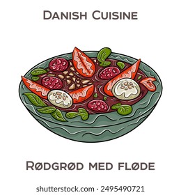 Rodgrod med flode is a traditional Danish dessert consisting of red berry pudding served with cream.