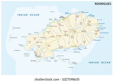 Rodrigues island road and beach vector map