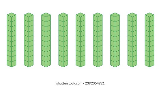 Rods represent tens. Learning about base ten blocks. Flats longs squares in mathematics. Scientific resources for teachers and students. Vector illustration.