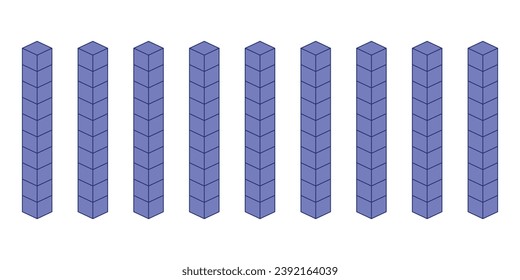 Rods represent tens. Learning about base ten blocks. Flats longs squares in mathematics. Scientific resources for teachers and students. Vector illustration.