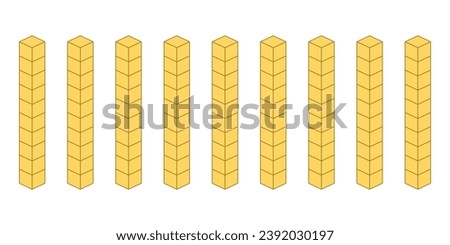 Rods represent tens. Learning about base ten blocks. Flats longs squares in mathematics. Scientific resources for teachers and students. Vector illustration.