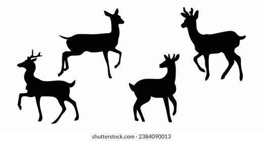 Roe deer silhouettes set. Roe deer icons set. Vector illustration