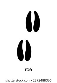 Roe Footprint. Roe Deer track. Track of forest animal. Ungulate animal footprints. Mammal animal. Black Silhouette Design. Vector illustration isolated on white background