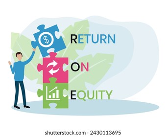 ROE - return on equity business concept background. vector illustration concept with keywords and icons. lettering illustration with icons for web banner, flyer, landing page