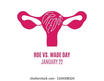 Roe vs. Wade Day vector. Human uterus with the inscription freedom vector. Womb pink silhouette icon vector. Female reproductive health icon. January 22, important day