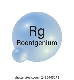 Roentgenium element icon. Blue spherical symbol. Vector chemical illustration. Rg atomic structure.