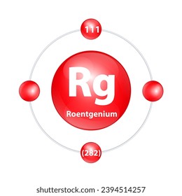 Roentgenium (Rg) Icon structure chemical element round shape circle light red with surround ring. 3D Illustration vector. Period number shows of energy levels of electron. Study science for education.