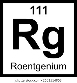 Tabela periódica de elementos de Roentgenium (Rg) azulejo. Ícone com número atômico 111. Elemento radioativo sintético nomeado em homenagem a Wilhelm Röntgen, descobridor dos raios-X.