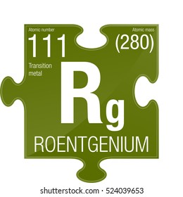 Roentgenium symbol. Element number 111 of the Periodic Table of the Elements - Chemistry - Puzzle piece with green background