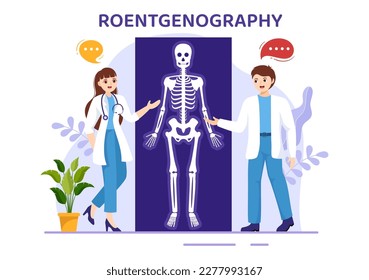 Roentgenography Illustration with Fluorography Body Checkup Procedure, X-ray Scanning or Roentgen in Health Care Flat Cartoon Hand Drawn Templates