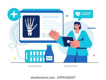 Roentgenography Vector Illustration with Fluorography Body Checkup Procedure, X-ray Scanning or Roentgen in Health Care in a Flat Cartoon Background
