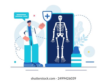 Roentgenography Vector Illustration with Fluorography Body Checkup Procedure, X-ray Scanning or Roentgen in Health Care in a Flat Cartoon Background