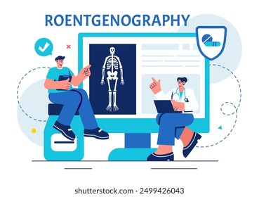 Roentgenography Vector Illustration with Fluorography Body Checkup Procedure, X-ray Scanning or Roentgen in Health Care in a Flat Cartoon Background