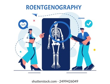 Roentgenography Vector Illustration with Fluorography Body Checkup Procedure, X-ray Scanning or Roentgen in Health Care in a Flat Cartoon Background