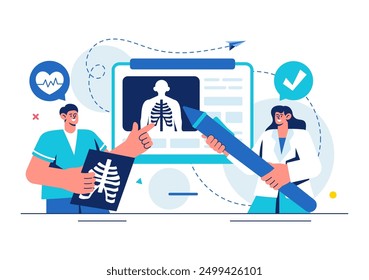 Roentgenography Vector Illustration with Fluorography Body Checkup Procedure, X-ray Scanning or Roentgen in Health Care in a Flat Cartoon Background