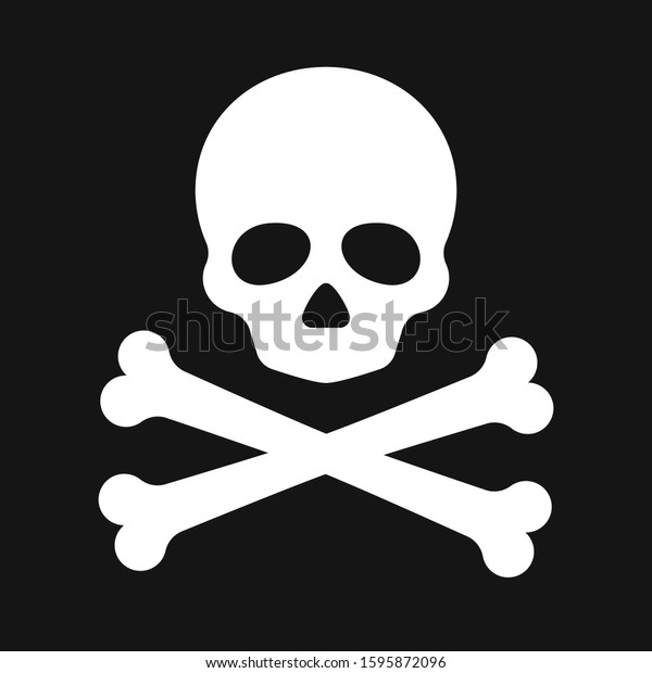 Roger pirate symbol on black background.
Pirate scull icon. Vector
illustration.