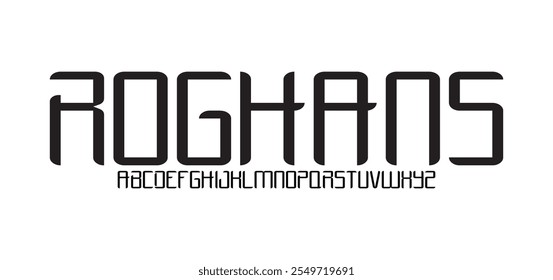 Roghans, Simple abstract minimal modern alphabet fonts. Typography technology vector illustration
