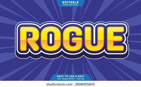 Rogue editable text effect with yellow comic style on blue pop art background