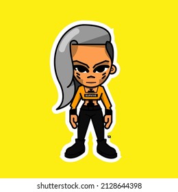 Rogue Merc Amendiares Punk Solo Fixer Afterlife Night City Cyber 2077 Chibi Cute Character Cartoons Big Head Vector Illustration