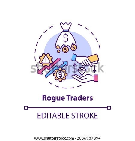 Rogue traders concept icon. Consumer rights violation claim idea thin line illustration. Making unauthorized trades. Risky investments. Vector isolated outline RGB color drawing. Editable stroke