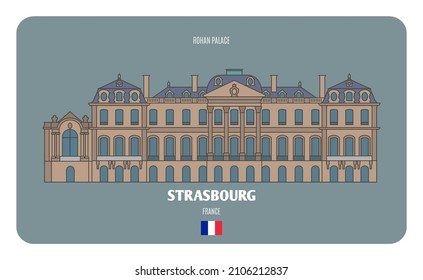 Rohan Palace of Strasbourg, France. Architectural symbols of European cities. Colorful vector 