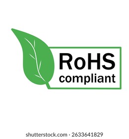 RoHS compliant sign icon, with green leaf on the left isolated on white background. vector illustration