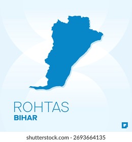 Rohtas District Map, Bihar, Indien - Bearbeitbare Vektorgrafik.
