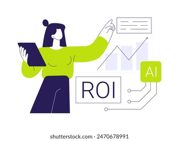 Análisis de ROI y Atribución con Ilustración vectorial de concepto abstracto de IA. Marketing y Publicidad. Mide el retorno de la inversión para campañas de marketing. TECNOLOGÍA de IA. metáfora abstracta.