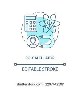 ROI calculator turquoise concept icon. Return on investment analysis. Lead retention abstract idea thin line illustration. Isolated outline drawing. Editable stroke. Arial, Myriad Pro-Bold fonts used