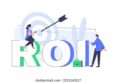 ROI concept design with elements. Return on investment - vector flat banner. Illustration of efficiency of investments in business