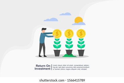 ROI concept, Return on investment, people managing financial chart, profit income. Suitable for web landing page, ui, mobile app, banner template. Vector Illustration.