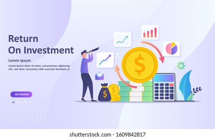 ROI concept, Return on investment, people managing financial chart, profit income,  Suitable for web landing page, ui, mobile app, banner template. Vector Illustration. 