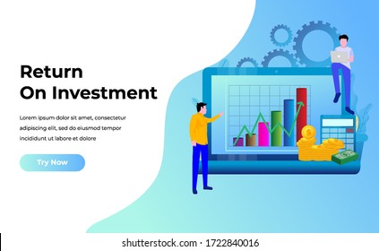 ROI concept, Return on investment, people managing financial chart, profit income, Suitable for web landing page, ui, mobile app, banner template. Vector Illustration.