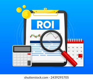 ROI-Konzept. Kapitalrendite (ROI). Investieren und Finanzen, Unternehmenswachstum, Kapitalismus. Vektorgrafik.