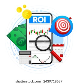 ROI concept. Return on Investment. Invest and finance, business growth, capitalism. Vector illustration.