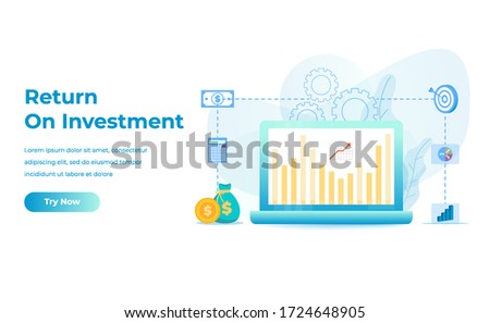 ROI concept, Return on investment, people managing financial chart, profit income, Suitable for web landing page, ui, mobile app, banner template. Vector Illustration.