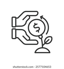 ROI, icon in line design. ROI, return on investment, profitability, finance, analysis, business, growth on white background vector. ROI editable stroke icon