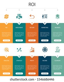 ROI Infographic 10 Steps UI Design.investment, Return, Marketing, Analysis Simple Icons