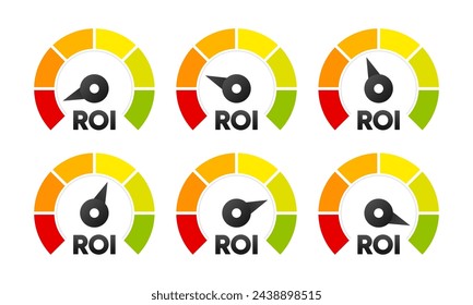 ROI-Niveau. Kapitalrendite (ROI). Investieren und Finanzen, Unternehmenswachstum, Kapitalismus. Vektorgrafik.
