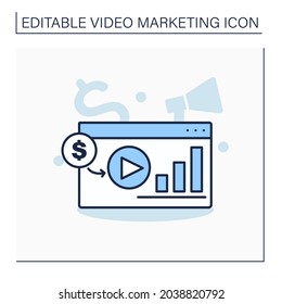 Roi line icon. Return on Investment. Financial ratio illustrates level of profitability or unprofitability of business.Video marketing concept. Isolated vector illustration. Editable stroke