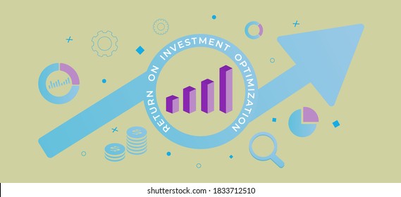 Optimización del rendimiento de la inversión: concepto de negocio de rendimiento de la inversión. Ilustración de la estrategia de ingresos financieros y pronósticos, banner web horizontal. La visión de las finanzas y el crecimiento del mercado se está intensificando. 